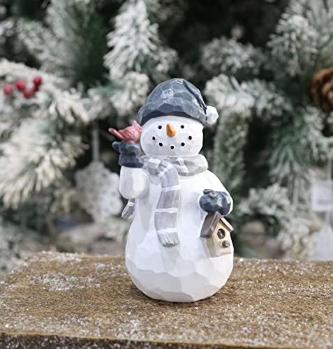 Lefund Christmall Snowman Figurice ukrasi, ukrasi za snjegović koji drže crvenu pticu 6,14 H, kućni dekor Xmas Party Daye ideja, smola