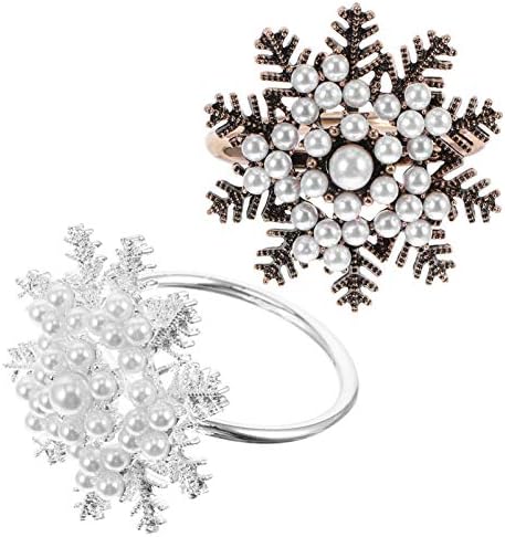 Višak zimskog stola 2pcs Snowflake Salveting prstenovi Pearls Cvjetni salvete kopče Držači salveta za
