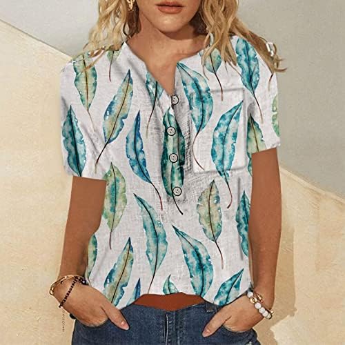 Ženski vrhovi Cvjetni Henley bluza Trouct Up Hawianske košulje kratki rukav Henley vrat 2023 ljetna posteljina majica