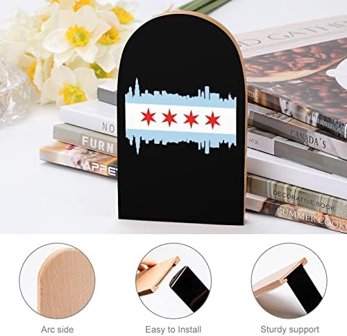 Chicago City Zastava štampana knjiga kraj drva Bookends 1 par za police teške Book Stand 5 X 3 Inch