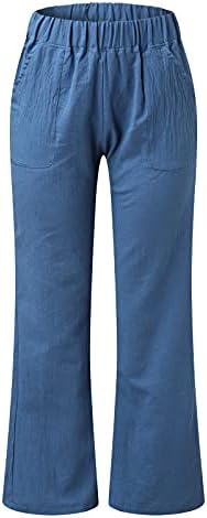 Ženske posteljine hlače Ljeto ravne široke pantalone za noge crteći visoke pantalone sa visokim strukom labave