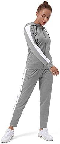 Tezo Womens puni zip-up hoodie trenerke set dugih rukava casual jogging odijela trenira teretana 2 komada odijela s džepovima