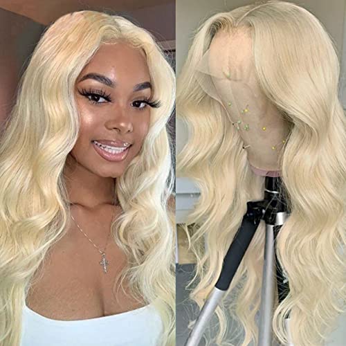 MGRBTF Platinum Blonde Body Wave Sintetička čipkasta prednja perika za modne žene bez sjaja vlakna kosa otporna na toplotu sintetičke perike za kosu 24 inča