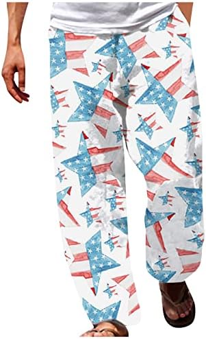 Muške povremene pamučne pantalone Američka zastava tiskana elastična struka lagane tanke FIT Hlače na plaži