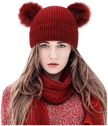 Bddviqnn žene pletene Slouchy kape sa kapicama za uši sa kablom Zimska slatka kapa pletene tople