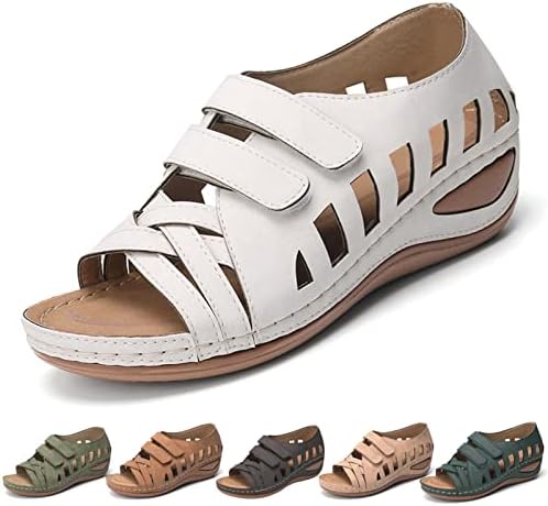 USYFAKGH ženske ravne sandale s remenom za gležanj ravne sandale Vintage vezene rimske ravne sandale