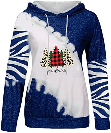Hoksml Womens Božićne dukseve Classic Snowflake Print Colorblock Patchwork Kanga džepni pulover Duksevi