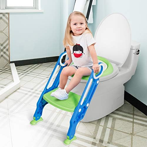 BABY JOY Kids prenosiva toaletna daska za treniranje noše sa stepenicama, sklopiva podesiva stolica za treniranje toaleta za malu decu sa neklizajućim jastučićima i mekanim jastukom, za dečake devojčice malu decu