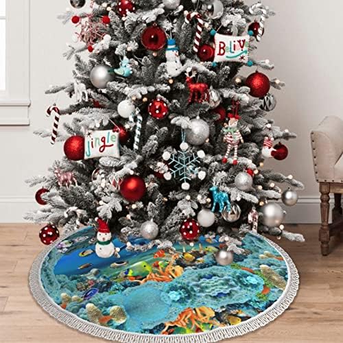 Morsko dno KORAL FISH DOLPHINS rubovi božićno drvce zadebljana pregača, odmorska ukrasna suknja