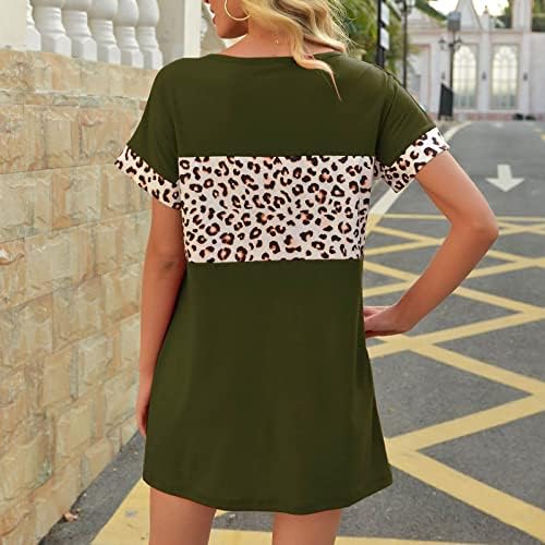 RBCulf Ženska majica Haljina Modni Leopard Patchwork Crewneck kratki rukovi Loše džep mini haljina ljetna