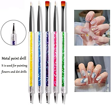 npkgvia 5 kompleta olovke za nokte sa šljokicama sa šljokicama dvostruka olovka za manikir olovka za crtanje linija za crtanje Flower Pen Point Drill Pen Nail ARR Brush