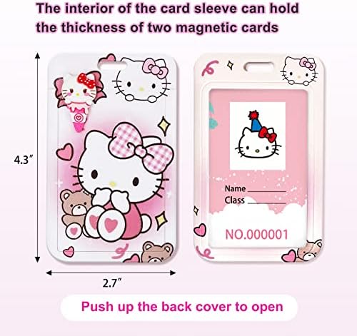 Anime Kawaii privjesak za ključeve sa držačem značke lične karte iz crtića, Pink Cute privjesak za ključeve