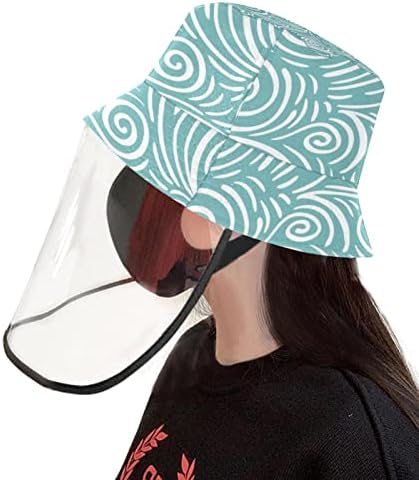Zaštitni šešir za odrasle sa štitnikom za lice, ribarski šešir protiv sunčeve kape, moderni crtani apstraktni valni uzorak