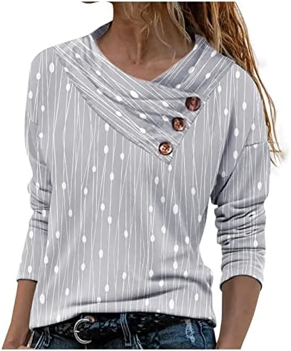Shusuen ženska jesen / zimski tanki tanak tanko zakriženi vrat Ispiši majicu s dugim rukavima Labavi predimenzionirani