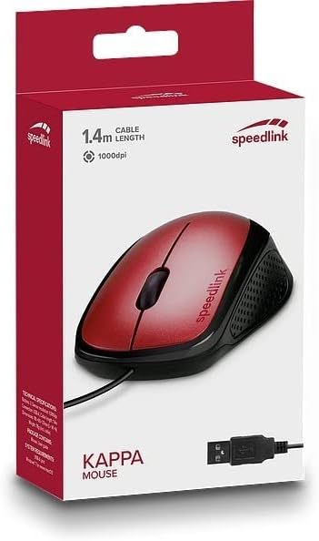 SpeedLink Kappa miš - 3 tipke Miš sa USB vezama za ured za ured / kućni ured, 1000 DPI, instalacija bez vozača, ergonomski oblik za igranje / kom / bilježnica / laptop, crveni
