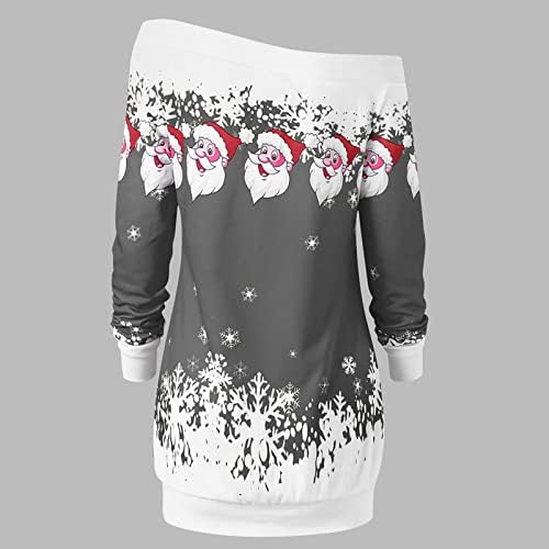 Ženski vrhovi seksi hladno rame pulover jeseni dugih rukava santa grafički majica dugme džemper xmas