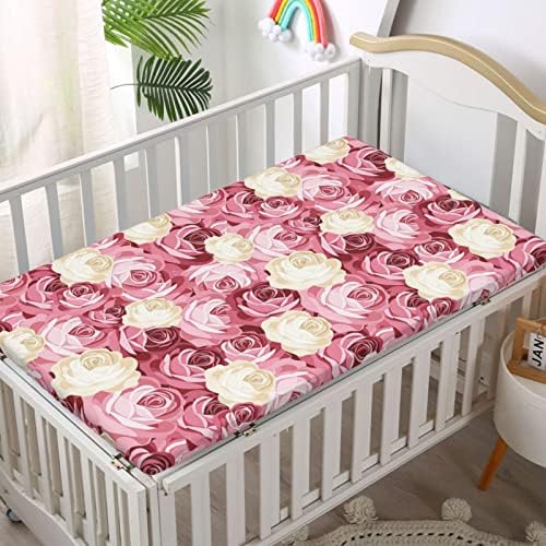 Rože tematski plahti sa krevetima, prenosivi mini krevetići posteljina madraca madrac posteljina-beba za dječake djevojke, 24 x38, krem ​​ružičasta