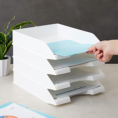 4 pakovanje bijelih ladica za slaganje papira za dokumente slova, organizatori datoteka za radnu površinu