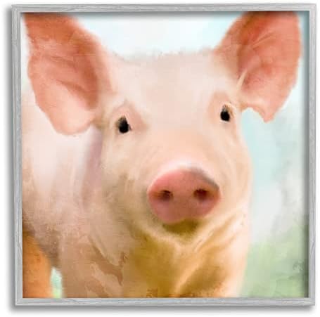 Stupell Industries razigrana Pink Landrace svinja krupni plan portret slika, dizajn Kim Allen