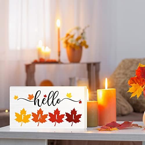 Pozdrav jesenji drveni znak seoska kuća jesenji dekor 9 x 5,5 inča jesenji stol središnji dio Samostojeći jesenji zidni stol dekor drveni izrez jesenji ukras za kućnu blagovaonicu