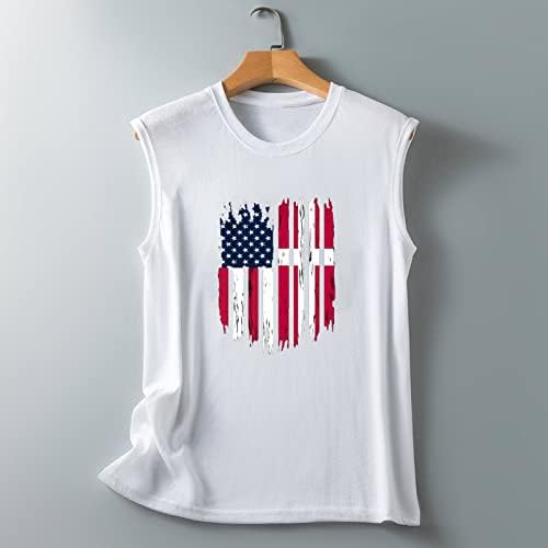 Qcemeni Ženski dan nezavisnosti Tenkovi Crewneck Bluze bez rukava Casual USA zastava T-majice Modna labava grafička