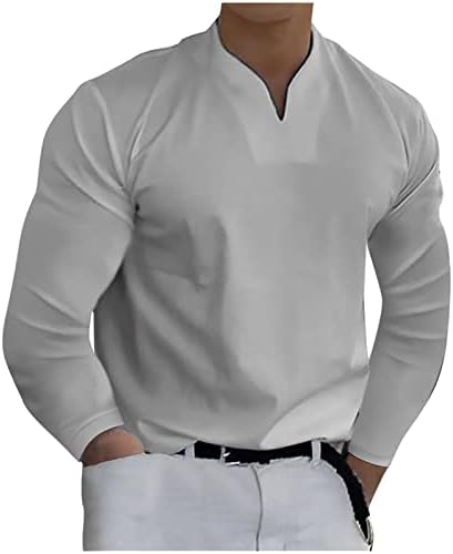 Mišićna majica za muškarce V izrez casual obične majice dugih rukava Klasični fit sportski tees