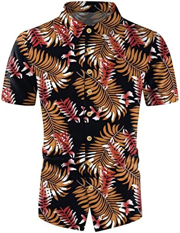 Beuu Muške havajske majice, ljetni kratki rukav tropski listovi za ispis prema dolje opušteno fit rever ovratnik Aloha majica