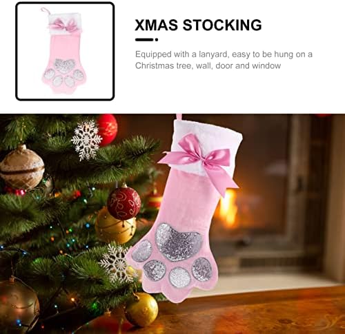 Amosfun Cat Paw Božićne čarape Viseći čarape za kućne ljubimce i božićne Xmas Dekoracija stabla Ružičasta