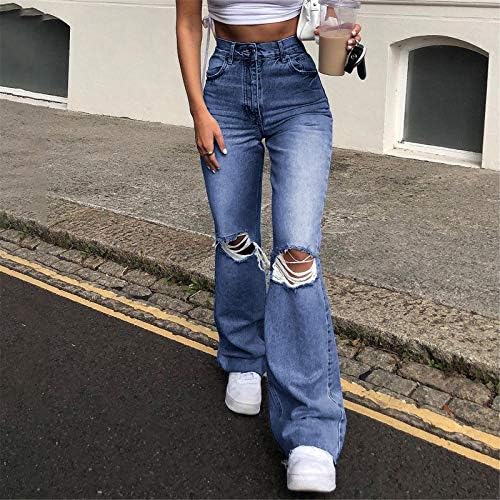 Balakie Women Ripped Flare Jeans High Squist Opremljene traper hlače Bell dno Bootcut Flared Jeans Y2K Streetwear Vintage
