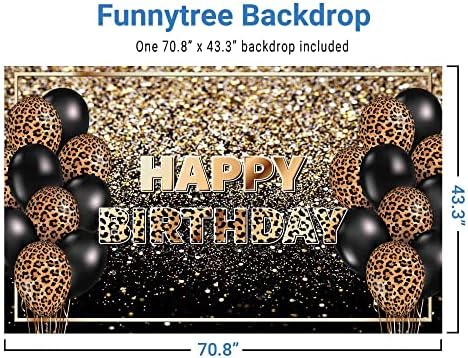 Funnytree Happy Birthday Party Backdrop Black And Gold Glitter Bokeh Leopard Photography Background 30th 40th 50th bday Event Abstract Milestone Banner Cake Table Photo Booth Supplies rekviziti
