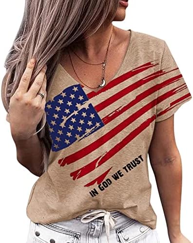 Fudule Summer Tops for Women 2023, ženska američka zastava Star Stripes majica 4th of July Shirt kratki rukav
