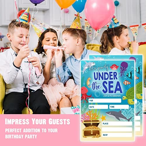 Pozivi za rođendanske zabave, pod morskom strankom poziva kartice sa kovertama, 20 popunjavaju prazne pozivnice za djevojčice dječje dječake, potrepštine za zabavu i ukras