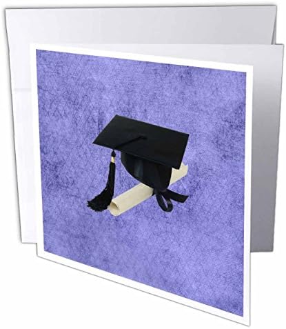 3drose Crna diplomska kapa sa diplomom na ljubičastom dizajnu-čestitke, 6 x 6 inča, set od 6
