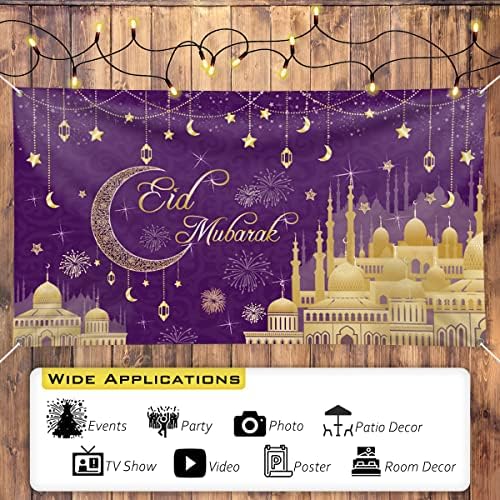 Eid Mubarak Pozadine banner 78 x 43 inča Velike veličine EID baner ljubičaste pozadinske banere Eid