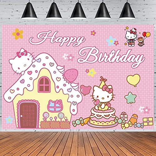 Kawaii Kitty potrepštine za rođendanske zabave, pozadina za Sretan rođendan za Kawaii tematsku zabavu, 5 x