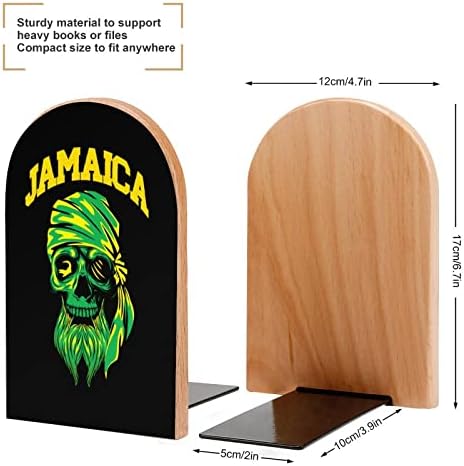 Jamajka Lobanja Zastava slikarstvo Drvo Bookend dekorativni Non-Skid knjiga kraj 1 par 7x5 inča