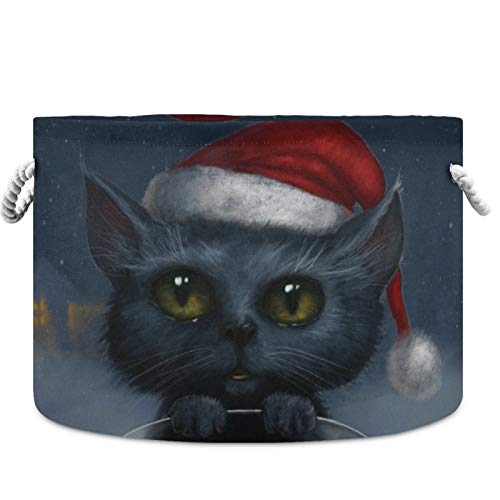 Vissunny Korpa za pohranu Sretan božićni crna mačka sa šeširom Rasantna košarica košara odjeću