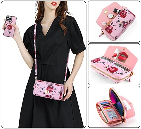 Nincyee Multifunccclounct novčanik za iPhone 13 mini, veliki kapacitet cvjetni uzorak kožna patentna torba s kopčom ružičasta