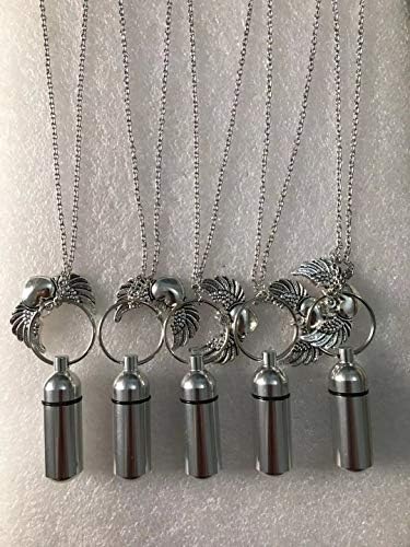 Obiteljski srčani anđeli Asortiman pet brušenih srebrnih kremiranja urnu sa lijepim cijevi i uputama - sa pet baršunastih vrećica, lanca i lijevka