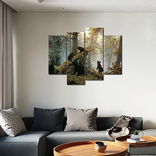 Prva zidna Umjetnost-medvjedi se igraju u šumi slomljeno Drvo zidna Umjetnost Slika Slika Print na