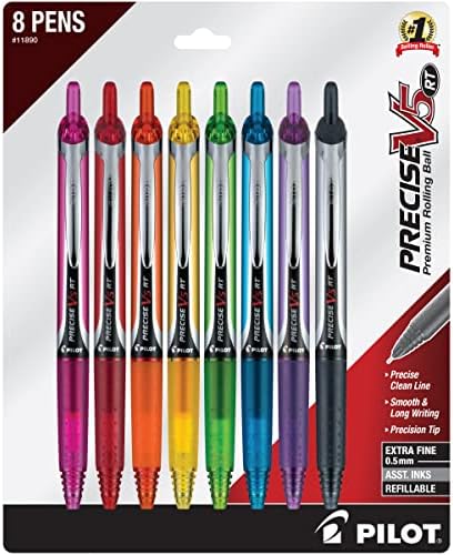PILOT Precise V5 RT Extra-Fine Premium olovke za kotrljanje na uvlačenje, 0,5 mm, razne boje, 8 tačaka