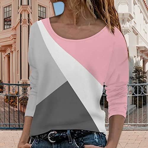 Majice na plaži za žene geometrijska boja blok majica scoop casusy casual bluza UV zaštitni tunik dugih