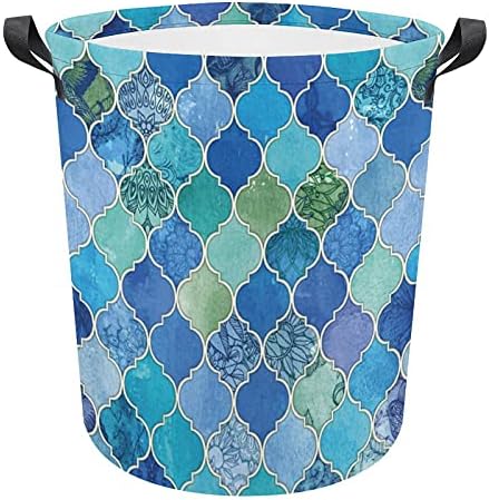 Foduoduo praonica rublja Plava akva marokanska rešetka cvjetna praonica rublja s ručicama Sklopiva torba za pohranu prljavih odjeća za spavaću sobu, kupatilo, knjigu za igračke