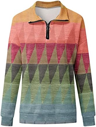 Bluza za žensku modnu ispis rever na pola patentnog zatvarača casual labav duks fit pulover majice dugih
