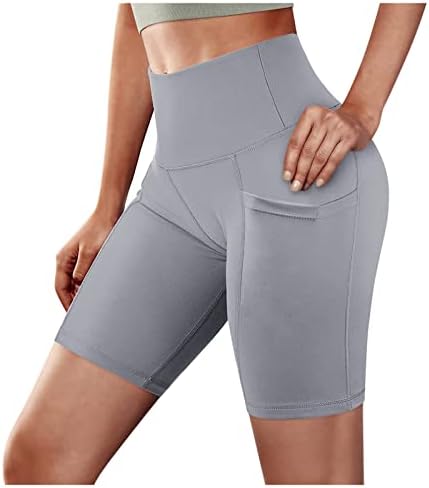 WPoumv Ženski visoki struk kratke hlače Yoga Trčanje teretane Sportske kratke hlače vježbanje Stretch kratke hlače za bicikle s džepovima