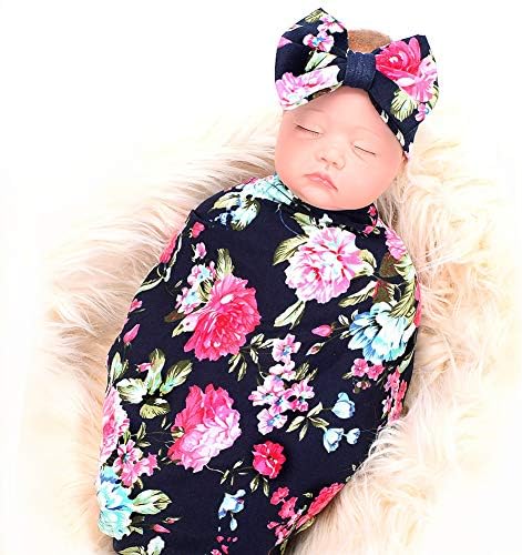 3 seta Nerborn Primanje pokrivača i trake za glavu Cvjetni print Baby Swaddle Frap Cvjetni bebi za djevojčice i dječake.