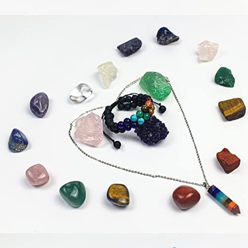 Majorhouse Cleaning Crystals Set, Crystals Chakra uključuje 7 grubih kamenih kamenih, čakra ogrlice i difuzorske narukvice, ametista klastera, ružičasti kristal, zeleni fluorit, spreman za zelenu fluort