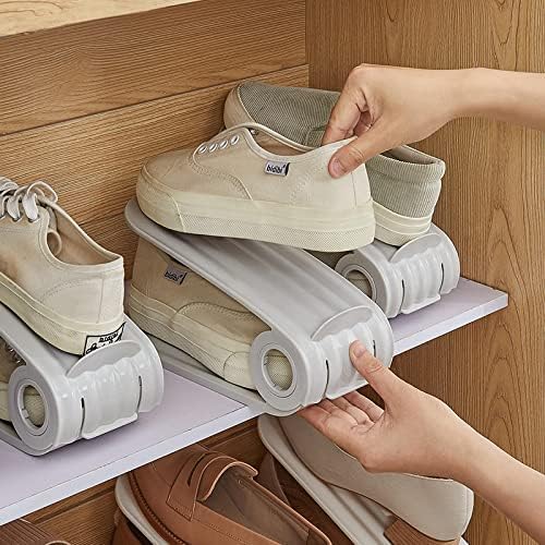 Hxnine Storage stalak za spremanje, preklopni nosač cipela Plastični dvostruki sloj integrirani podesivi nosač za cipele, stalak za skladištenje cipela siva