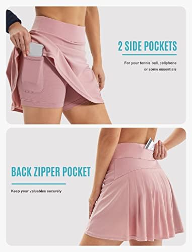 Iuga tenis suknje za žene visokog struka sa 3 džepa i ugrađenih kratkih hlača neprozirne naglice za golf atletski casual suknje