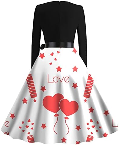 NDVYXX haljine za žene 2022 Slatko srce Print dugih rukava V izrez Linijska haljina casual skelopirana koktel visoki struk čaj haljina